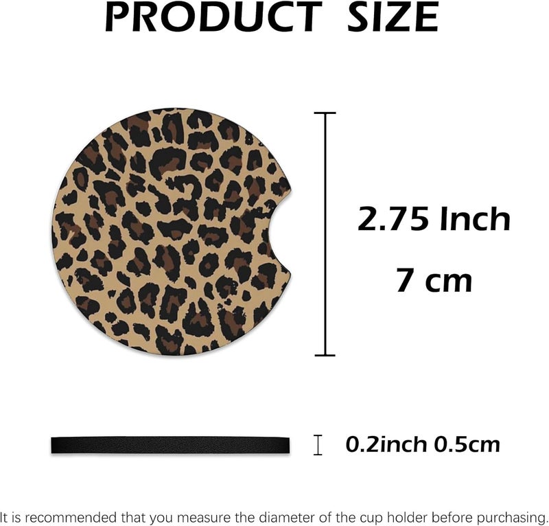 KARREAL 2 Pcs Car Cup Coasters, Brown Cheetah Print Universal Non-Slip Rubber Car Coasters for Cup Holders 2.75 inch, Car Interior Accessories for Women - Image 3